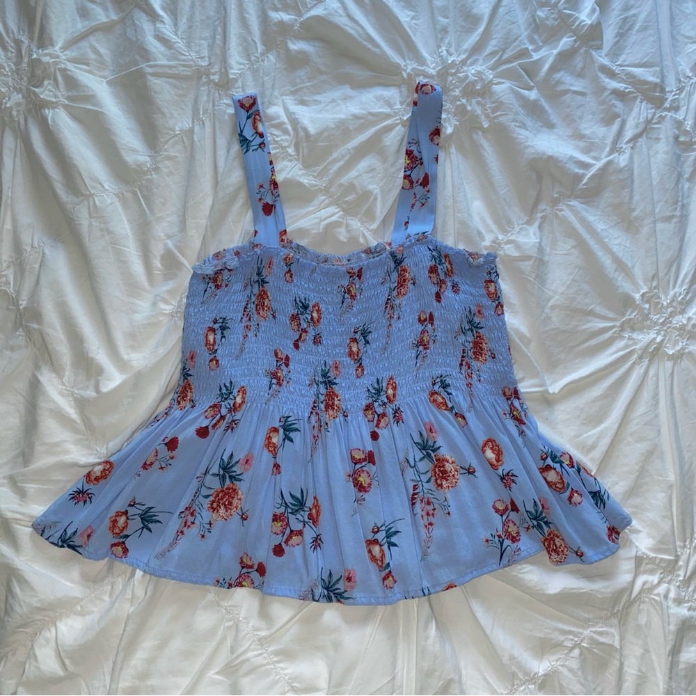 DONATED Women's Light Blue Floral Peplum Flowy Summer Top size M